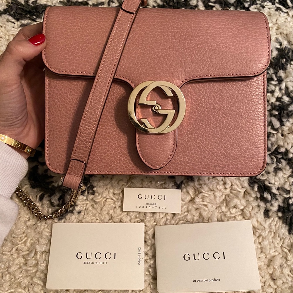 Authentic Gucci Calfskin Interlocking Bag Pink